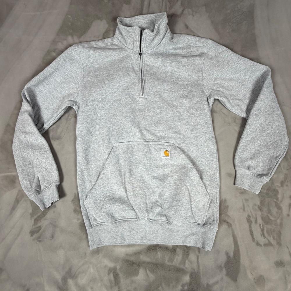 Carhartt Mens Loose Fit Quarter Zip Fleece Sweatshirt Heather Gray Small